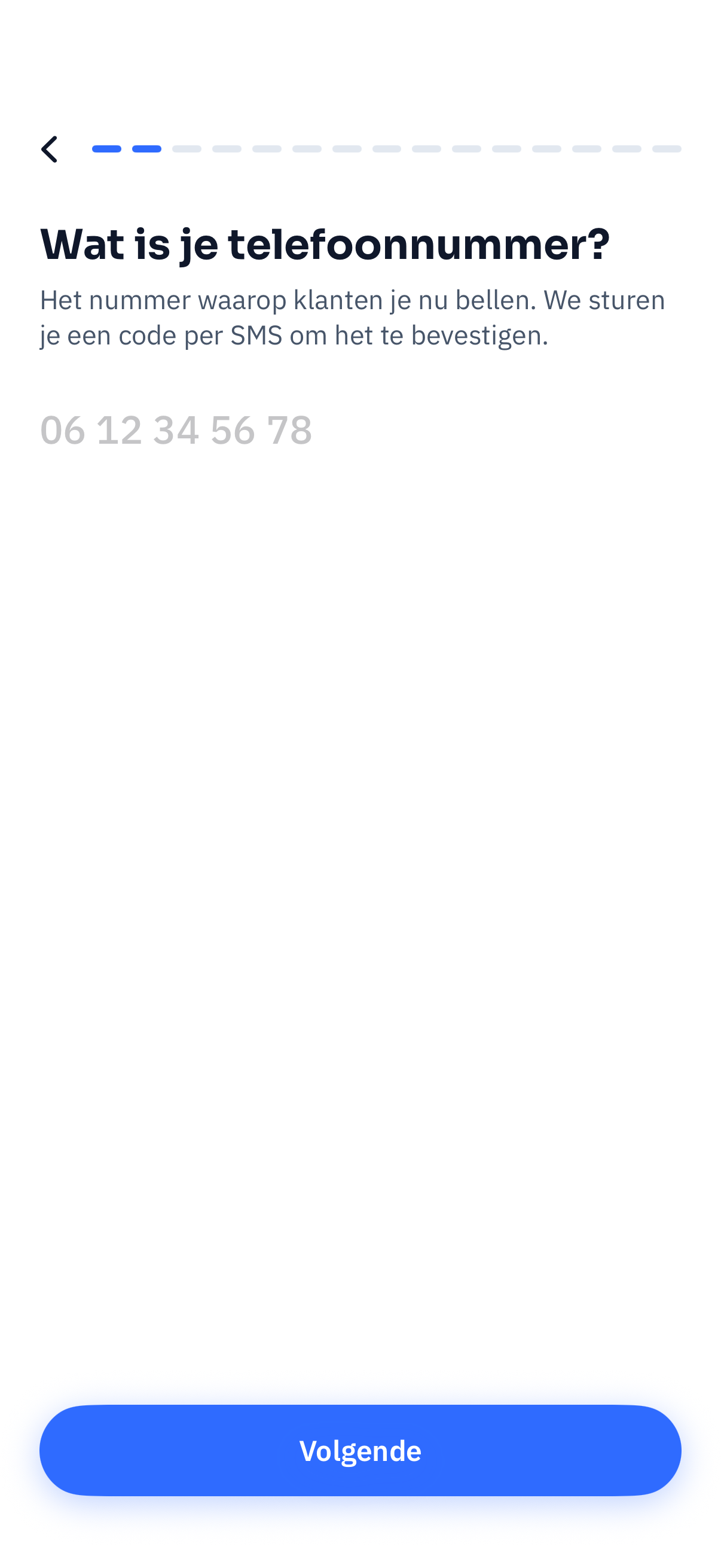 Scherm waarin je je telefoonnummer invult
