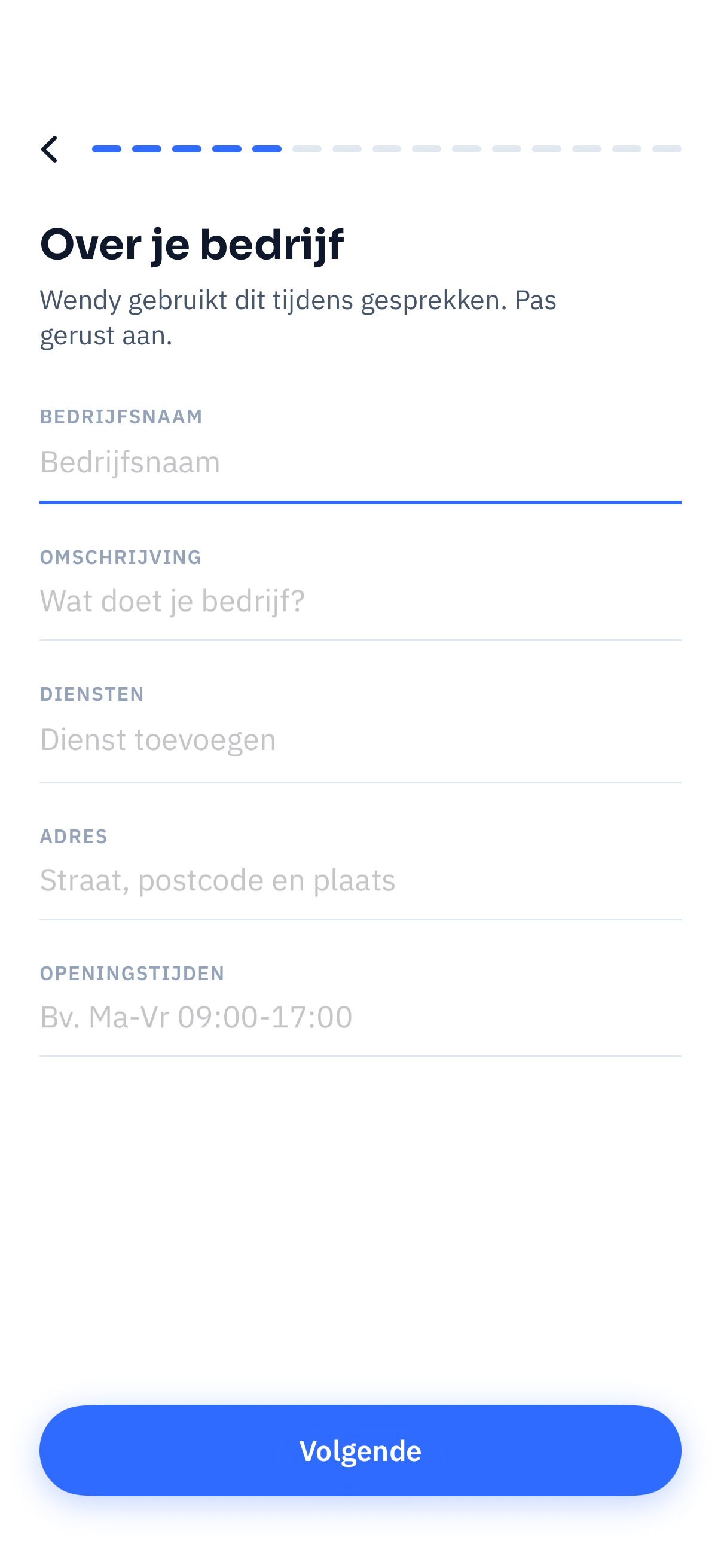 Scherm met gegevens over je bedrijf
