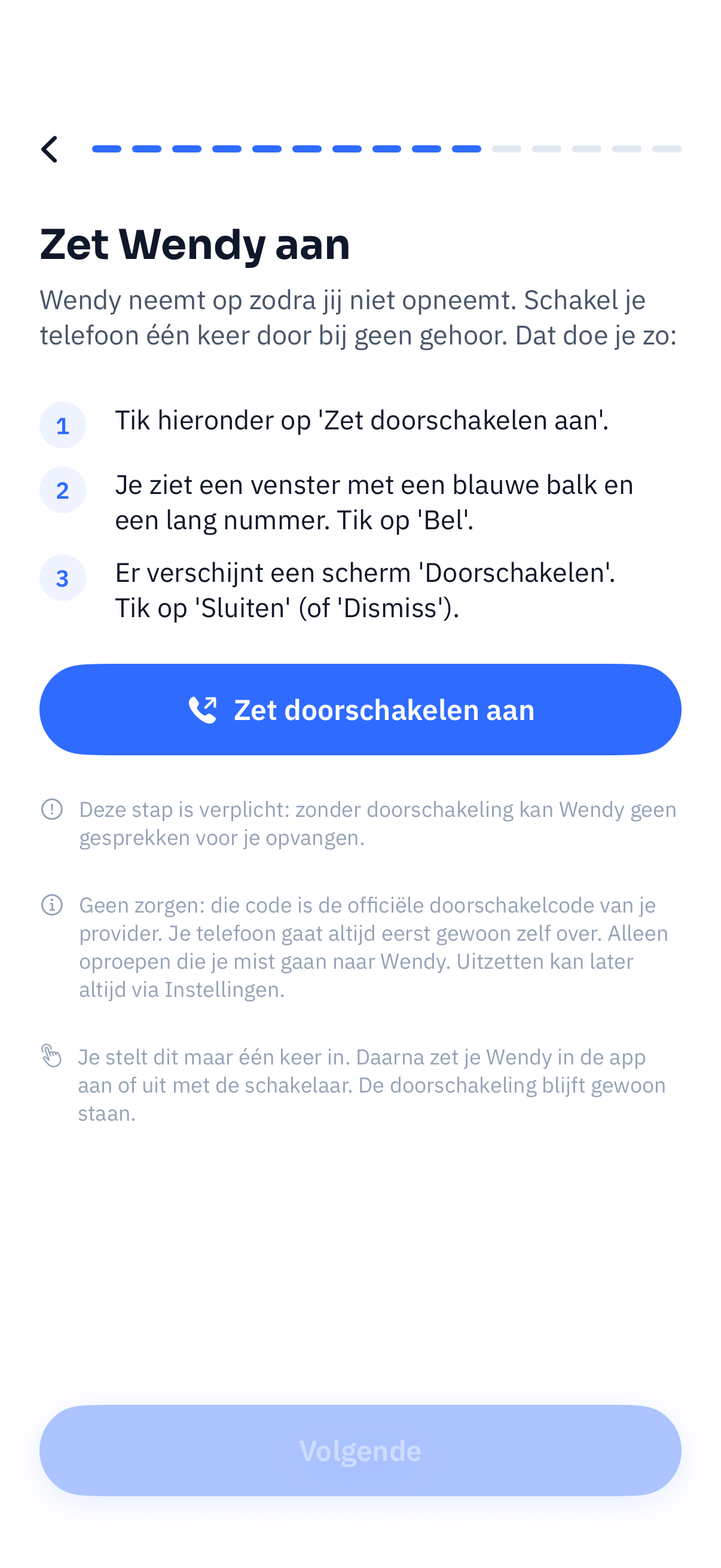 Scherm met de doorschakelcode
