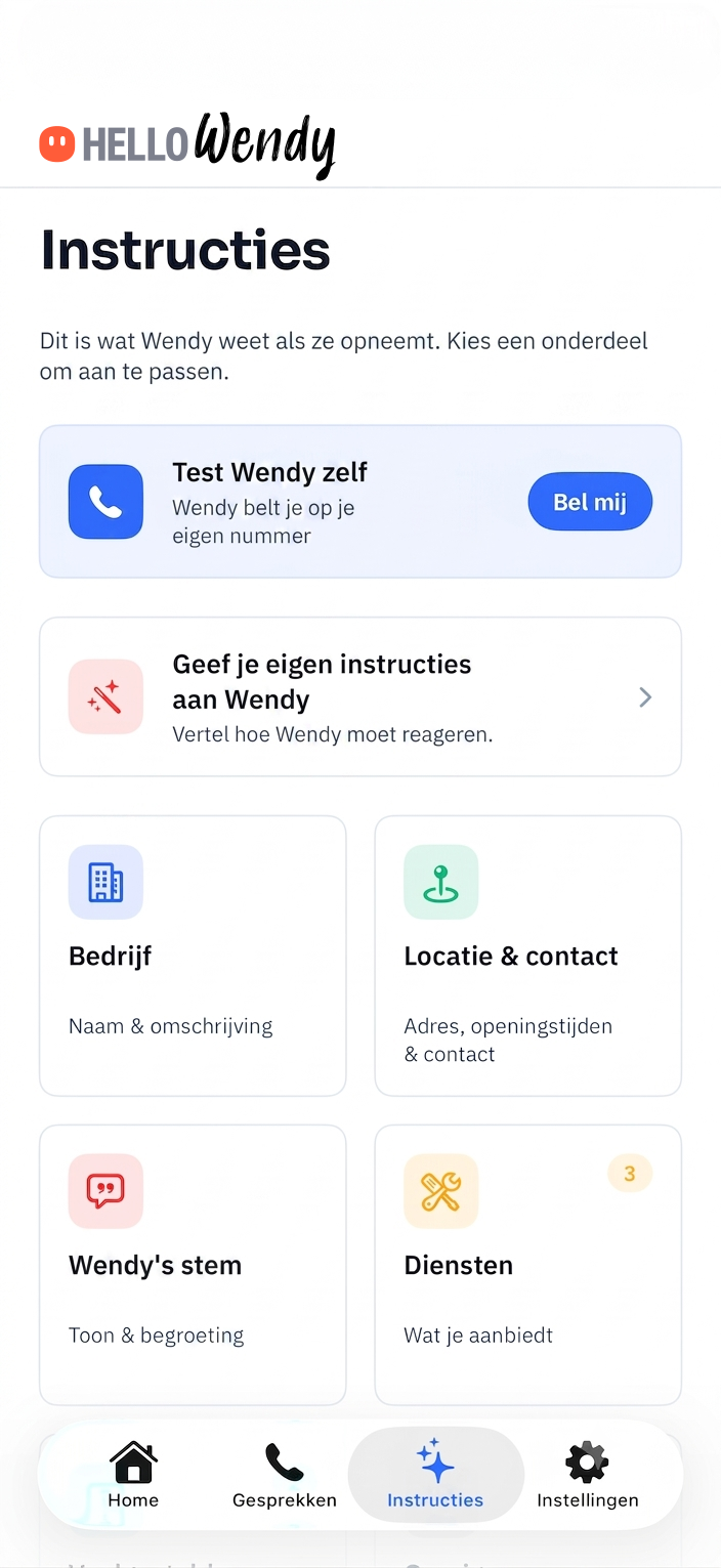 Eigen instructies geven aan Wendy in de Hello Wendy app